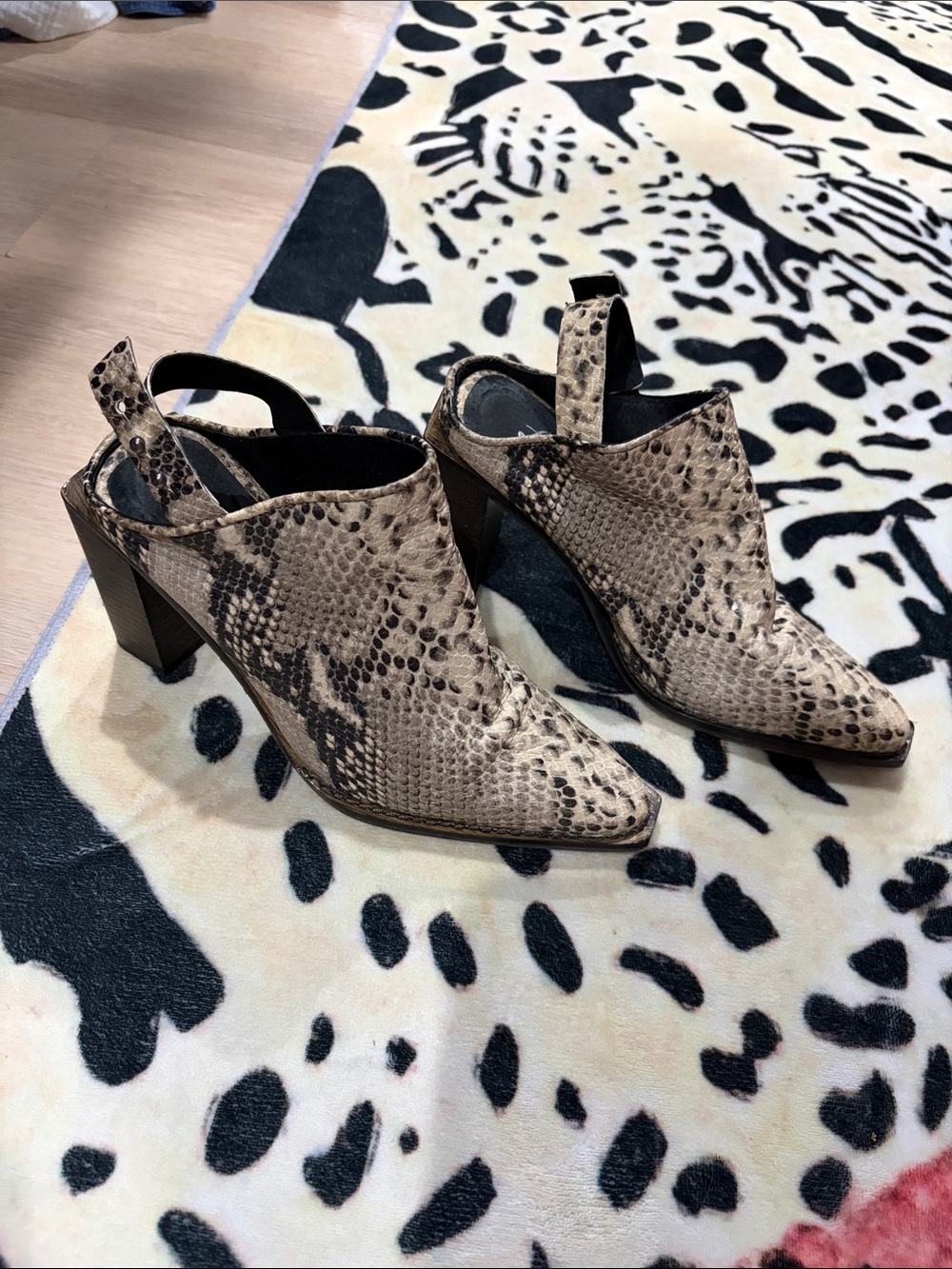 Women's Snake-Print Slingback Heeled Mules - Beige